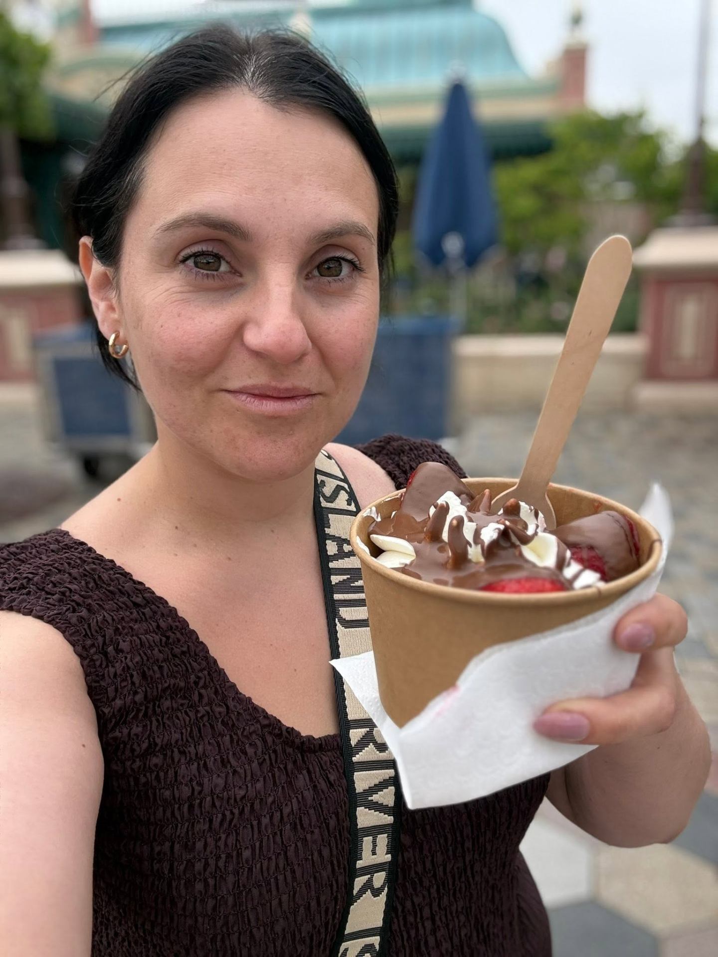Steph with a chocolate strawberry sundae